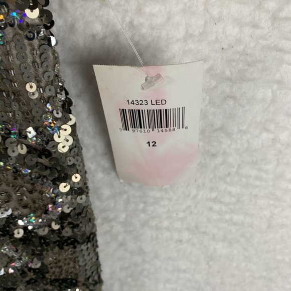 Vtg Scala Sequin Dress Womens 12 Metallic 100% Silk V-Neck Long‎ Sleeve Back Zip - Picture 6 of 11